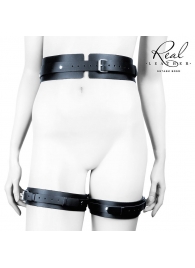 Черный кожаный пояс с гартерами - L-XL - Notabu - купить с доставкой в Благовещенске