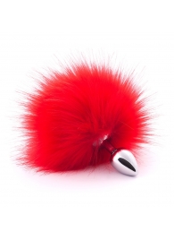 Серебристая анальная пробка с красным хвостиком - Crazy Handmade