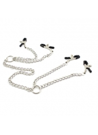 Серебристые зажимы для сосков и половых губ на тонкой цепочке - Notabu - купить с доставкой в Благовещенске