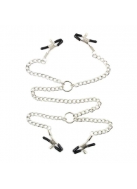 Серебристые зажимы для сосков и половых губ на тонкой цепочке - Notabu - купить с доставкой в Благовещенске