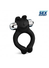 Черное силиконовое эрекционное виброкольцо Sex Expert - Sex Expert - в Благовещенске купить с доставкой