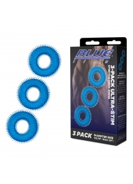 Комплект из трех голубых колец для эрекции 3-Pack Ultra-Stim Stretch Cock Rings - BlueLine - в Благовещенске купить с доставкой