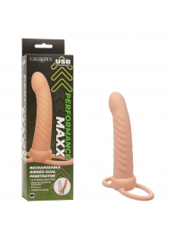 Телесная насадка для двойного проникновения Rechargeable Ribbed Dual Penetrator с вибрацией - California Exotic Novelties - купить с доставкой в Благовещенске