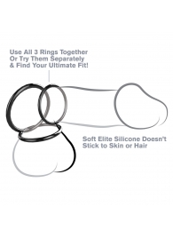 Набор из трех черных эрекционных колец Silicone 3-Ring Stamina Set - Pipedream - в Благовещенске купить с доставкой