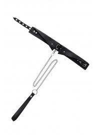 Черный кожаный ошейник-воротник с поводком - Pecado - купить с доставкой в Благовещенске