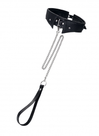 Черный кожаный ошейник-воротник с поводком - Pecado - купить с доставкой в Благовещенске