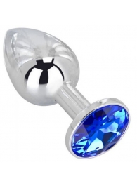 Анальное украшение BUTT PLUG  Small с синим кристаллом - 7 см. - Anal Jewelry Plug - купить с доставкой в Благовещенске