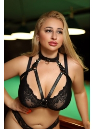 Черная кожаная сбруя с ошейником plus size из нежной кожи - БДСМ Арсенал - купить с доставкой в Благовещенске