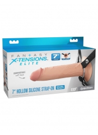 Телесный полый страпон на черных ремнях Hollow Silicone Strap-on - 17,8 см. - Pipedream - купить с доставкой в Благовещенске