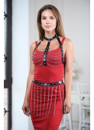 Черно-серебристая портупея-юбка plus size с цепочками - БДСМ Арсенал - купить с доставкой в Благовещенске