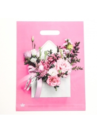 Розовый пакет с цветочным принтом и вырубной ручкой (40х31 см) - Сима-Ленд - купить с доставкой в Благовещенске