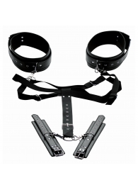Черная бондажная система Acquire Easy Access Thigh Harness with Wrist Cuffs - XR Brands - купить с доставкой в Благовещенске