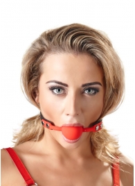 Силиконовый кляп-шар на чёрных ремешках Red Gag silicone - Orion - купить с доставкой в Благовещенске