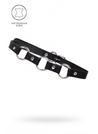 Черный кожаный чокер-ошейник с тремя кольцами - Pecado - купить с доставкой в Благовещенске