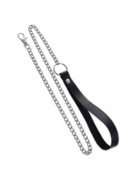 Поводок с ручкой из черной натуральной кожи и карабином для ошейника - Pecado - купить с доставкой в Благовещенске