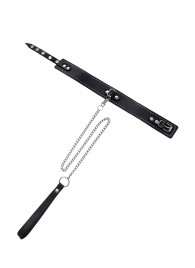 Кожаный двухслойный ошейник с белой строчкой и поводком - Pecado - купить с доставкой в Благовещенске