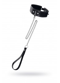 Кожаный двухслойный ошейник с белой строчкой и поводком - Pecado - купить с доставкой в Благовещенске