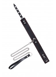 Кожаный двухслойный ошейник с красной строчкой и поводком - Pecado - купить с доставкой в Благовещенске