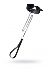 Кожаный двухслойный ошейник с красной строчкой и поводком - Pecado - купить с доставкой в Благовещенске