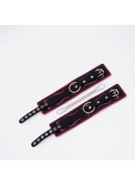 Черно-розовые кожаные оковы с розовой строчкой - Crazy Handmade - купить с доставкой в Благовещенске