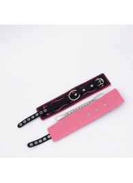 Черно-розовые кожаные оковы с розовой строчкой - Crazy Handmade - купить с доставкой в Благовещенске