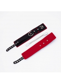 Черно-красные оковы с красной строчкой Sex - Crazy Handmade - купить с доставкой в Благовещенске