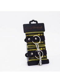 Черно-желтые кожаные наручники с жёлтой строчкой - Crazy Handmade - купить с доставкой в Благовещенске