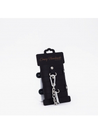 Черные кожаные наручники с хромированной фурнитурой - Crazy Handmade - купить с доставкой в Благовещенске