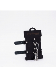 Черные кожаные оковы с хромированной фурнитурой - Crazy Handmade - купить с доставкой в Благовещенске