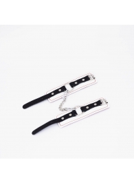 Бело-красные кожаные наручники - Crazy Handmade - купить с доставкой в Благовещенске