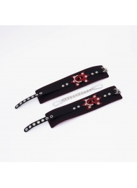 Черные кожаные оковы с красным декором и строчкой - Crazy Handmade - купить с доставкой в Благовещенске