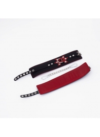 Черные кожаные оковы с красным декором и строчкой - Crazy Handmade - купить с доставкой в Благовещенске