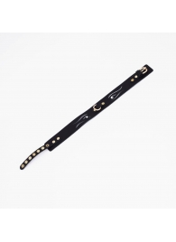 Черный кожаный ошейник с золотистой фурнитурой - Crazy Handmade - купить с доставкой в Благовещенске