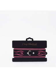 Черно-розовый кожаный ошейник с розовой строчкой - Crazy Handmade - купить с доставкой в Благовещенске