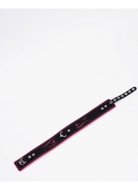 Черно-розовый кожаный ошейник с розовой строчкой - Crazy Handmade - купить с доставкой в Благовещенске