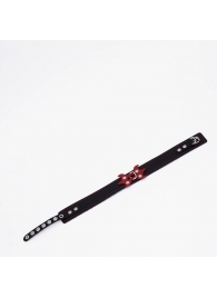 Черный ошейник с красным декором и строчкой - Crazy Handmade - купить с доставкой в Благовещенске