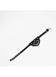 Черный фигурный кожаный ошейник с золотистой фурнитурой - Crazy Handmade - купить с доставкой в Благовещенске