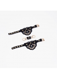 Черные наручники с золотистой фурнитурой - Crazy Handmade - купить с доставкой в Благовещенске
