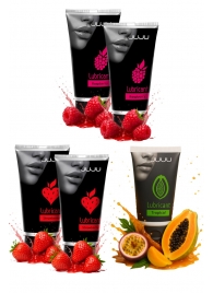 Набор из 5 съедобных лубрикантов JUJU (клубника х 2, малина х 2, тропические фрукты) - JuJu - купить с доставкой в Благовещенске