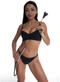 Стек с черным кожаным наконечником в виде сердца и металлической ручкой - 67 см. - Crazy Handmade - купить с доставкой в Благовещенске