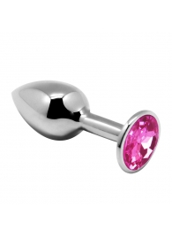 Серебристая анальная втулка Mini Metal Butt Plug Size M с розовым кристаллом - Adrien Lastic