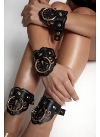 Черные кожаные оковы с резными узорами и клепками - Crazy Handmade - купить с доставкой в Благовещенске