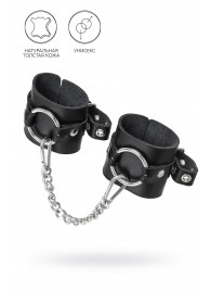 Черные наручники из толстой натуральной кожи с люверсами - Pecado - купить с доставкой в Благовещенске