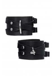 Черные кожаные оковы с двумя перекрёстными ремешками - Pecado - купить с доставкой в Благовещенске