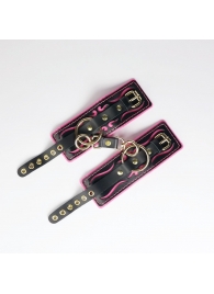 Черные кожаные наручники с розовой строчкой - Crazy Handmade - купить с доставкой в Благовещенске