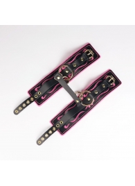 Черные кожаные оковы с розовой строчкой - Crazy Handmade - купить с доставкой в Благовещенске