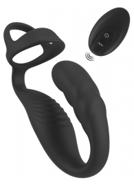 Черное эрекционное кольцо со стимуляцией промежности и анальной пробкой Cock Ring with RC Prostate Plug - Orion - в Благовещенске купить с доставкой