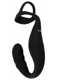 Черное эрекционное кольцо со стимуляцией промежности и анальной пробкой Cock Ring with RC Prostate Plug - Orion - в Благовещенске купить с доставкой