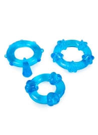 Набор из 3 синих эрекционных колец с различным рельефом - Erowoman-Eroman - в Благовещенске купить с доставкой
