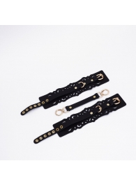 Черный кожаные оковы с узорами и золотистой фурнитурой - Crazy Handmade - купить с доставкой в Благовещенске